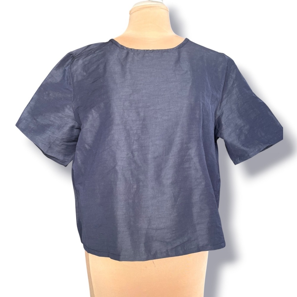 Vintage Bryn Walker Navy Linen Boxy Crop Top 90s Minimalist Capsul  Wardrobe